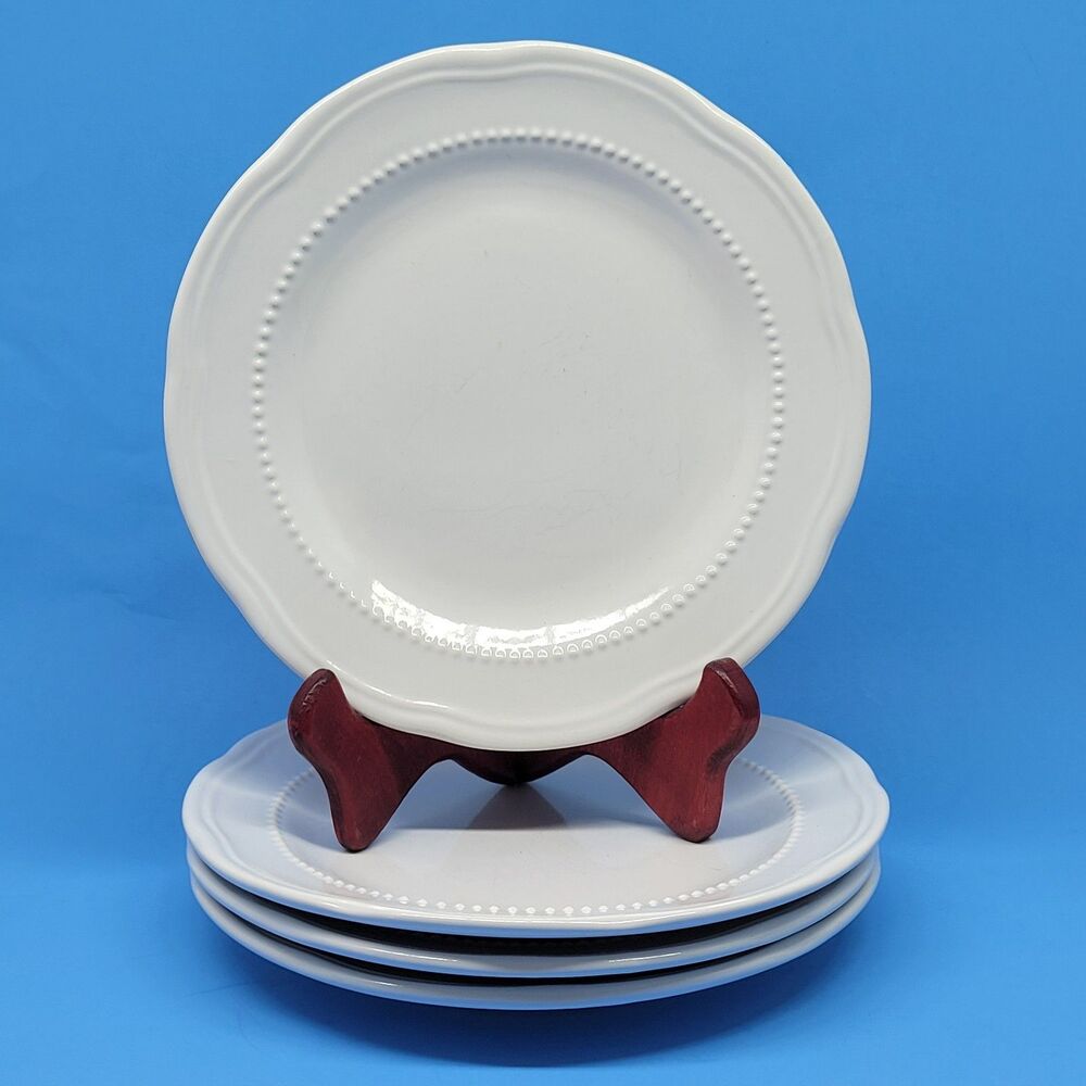Pottery Barn Outlet White Beaded Scalloped 8" Salad Plates Set of 4